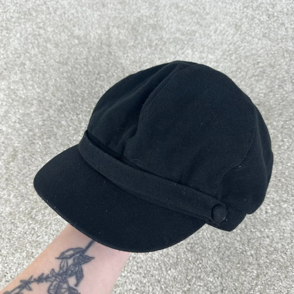 New York & Company Black Newsboy Cap Baker Boy Hat Elastic Back One Size